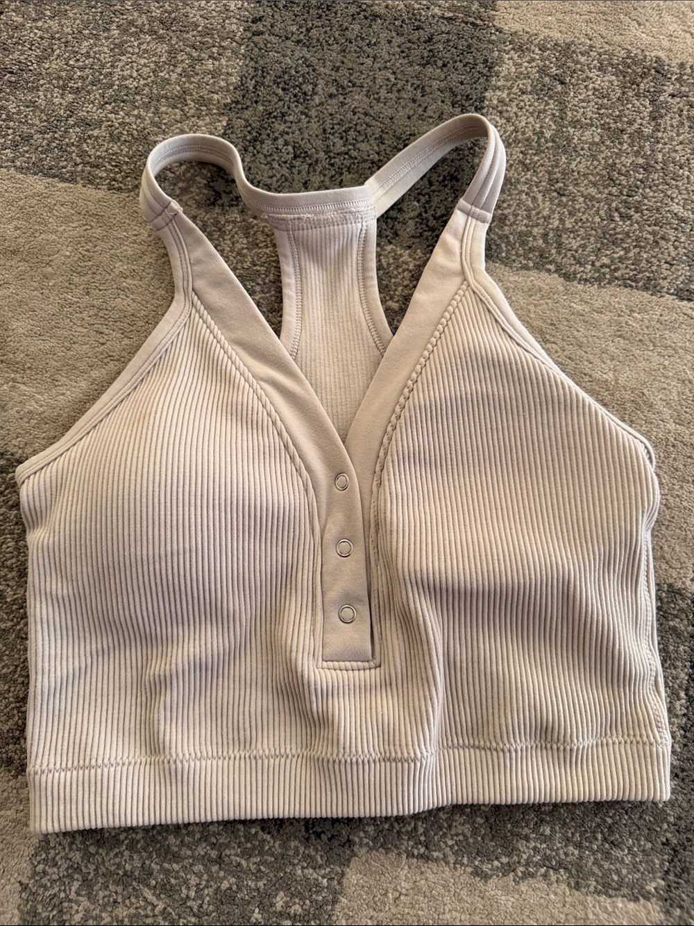 Ribbed Snap-Front Racerback Bralette - Neutral Beige